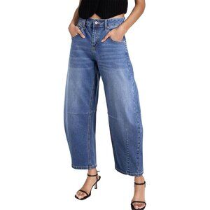 Women's Wide Leg Barrel Jeans Vintage Mid Rise Ankle Denim Pants